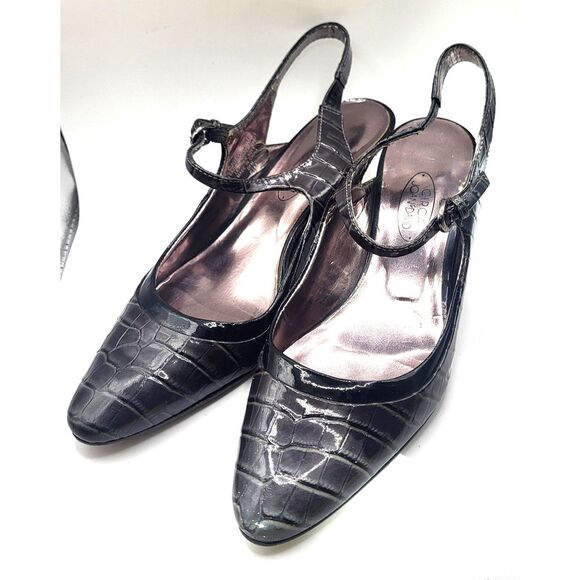 Joan & David Shoes - Circa Joan David Crocodile Leather Kitten Sling Back Heels Size 6.5